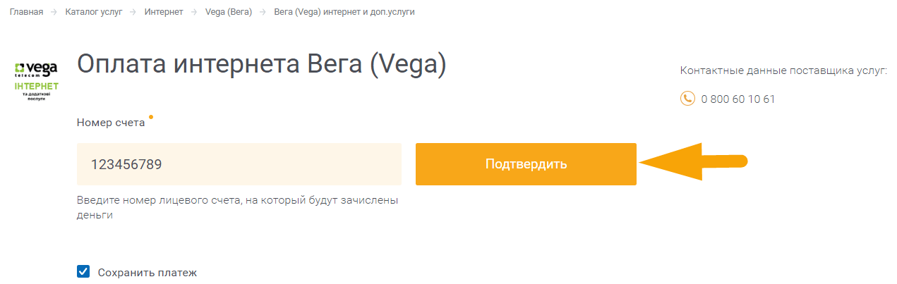 Как оплатить интеренет Вега (Vega) - шаг 4